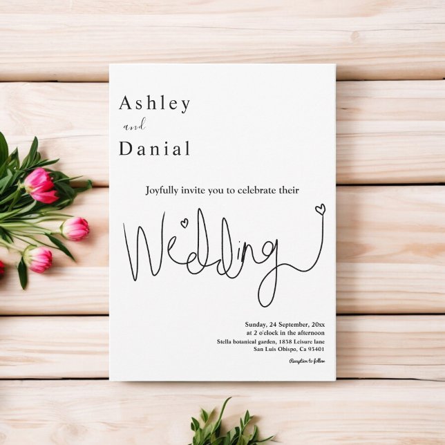 Invitación Elegante Caligrafía Boda Moderno Blanco Y Negro (Subido por el creador)