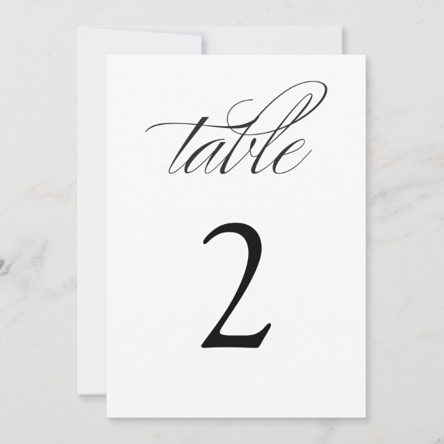 Invitación Elegante caligrafía Boda negro números de tabla (Anverso)