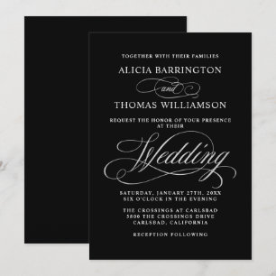 Invitación Elegante caligrafía Boda negro y plateado