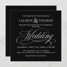 Elegante caligrafía Boda negro y plateado