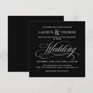 Invitación Elegante caligrafía Boda negro y plateado