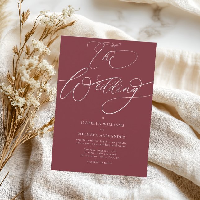 Invitación Elegante caligrafía Boda rojo cereza (Subido por el creador)