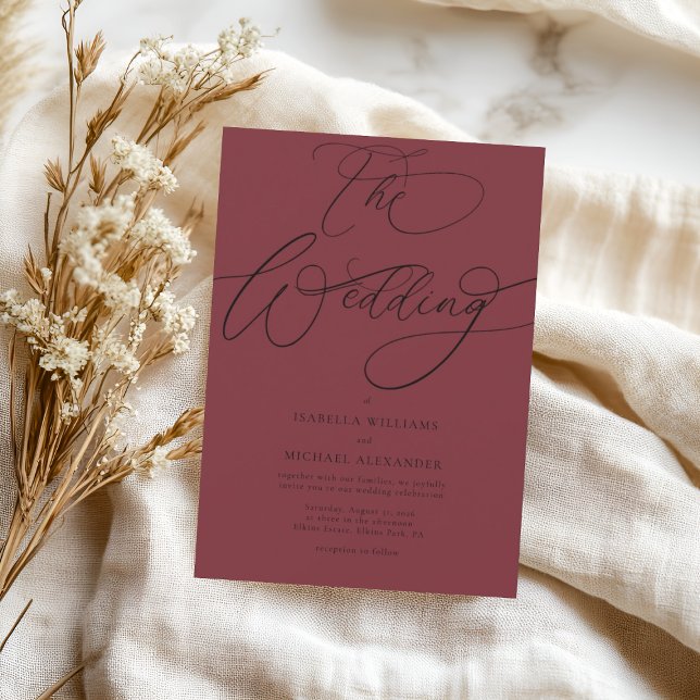 Invitación Elegante caligrafía Boda rojo cereza (Subido por el creador)