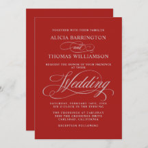 Elegante caligrafía Boda rojo y plateado