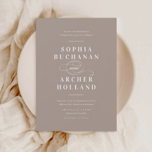 Invitación Elegante Caligrafía Boda Taupe 