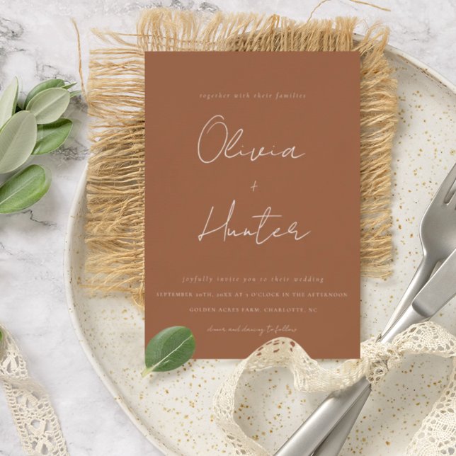 Invitación Elegante caligrafía Boho Terracotta Boda (Subido por el creador)