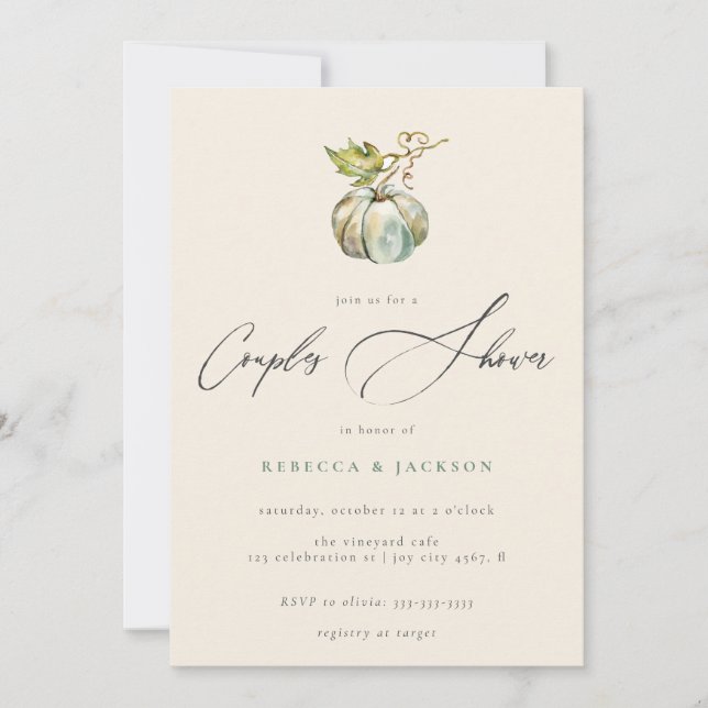 Invitación Elegante caligrafía Caída Parejas De Calabaza Duch (Anverso)