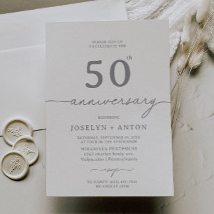 Invitación Elegante Caligrafía Chic Gris 50 Aniversario