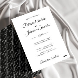 Invitación Elegante caligrafía clásica boda blanco negro