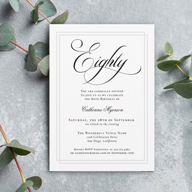 Invitación Elegante caligrafía Clásica Fiesta de Cumpleaños 8 (Subido por el creador)