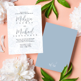 Invitación Elegante caligrafía clásica floral azul turbio