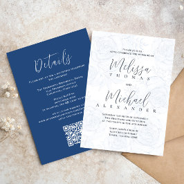 Invitación Elegante caligrafía clásica Floral Dusty Blue RSVP