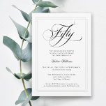 Invitación Elegante caligrafía Clásico 50 cumpleaños<br><div class="desc">Planee una elegante celebración de 50 años con esta clásica invitación de fiesta blanca que incluye un precioso guión de caligrafía con la leyenda "Cincuenta" en estilo formal. Esta acertada invitación neutral de género tiene un marco doble en sutil gris plateado que rodea tu texto. Personalice la plantilla de texto...</div>