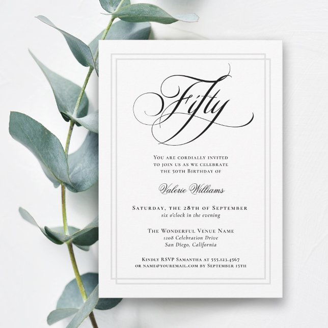 Invitación Elegante caligrafía Clásico 50 cumpleaños (Subido por el creador)