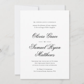 Invitación Elegante caligrafía Clásico Boda Blanco Negro