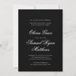 Invitación Elegante caligrafía Clásico Boda Blanco Negro