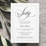 Invitación Elegante caligrafía Clásico Fiesta de cumpleaños n<br><div class="desc">Planee una elegante celebración de cumpleaños número 60 con esta clásica invitación de fiesta blanca que incluye encantadora caligrafía con el guión "Sesenta" en estilo formal. Esta acertada invitación neutral de género tiene un marco doble en sutil gris plateado que rodea tu texto. Personalice la plantilla de texto fácil de...</div>