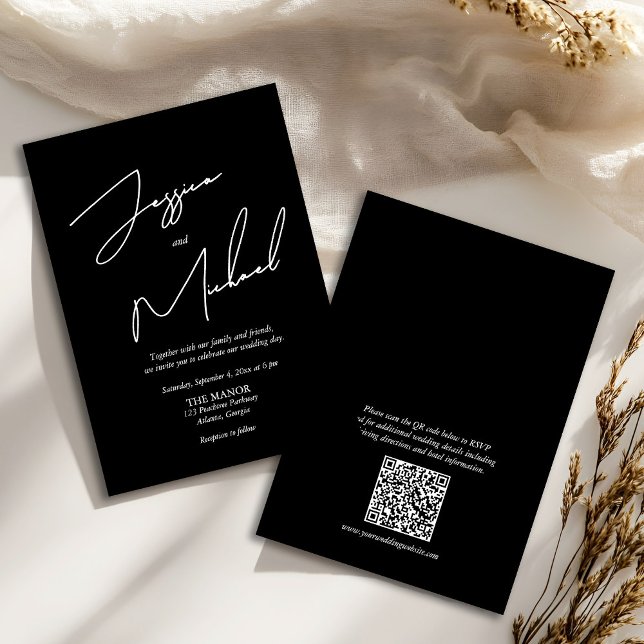 Invitación Elegante caligrafía Código QR blanco y negro (Subido por el creador)