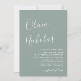 Invitación Elegante caligrafía Código QR Boda verde sabio