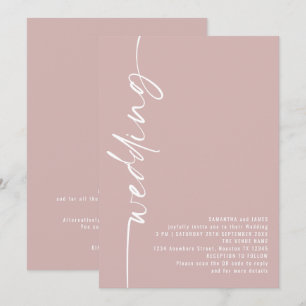 Invitación Elegante caligrafía Código QR Rosa Boda polvorien