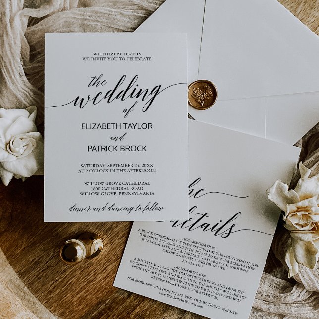 Invitación Elegante caligrafía con detalles del Boda trasero (Subido por el creador)
