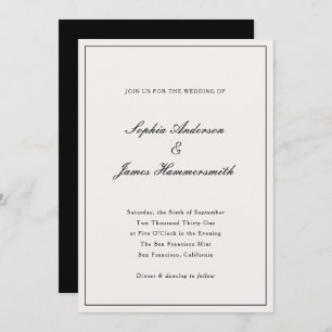 Invitación Elegante caligrafía crema blanco Boda negro