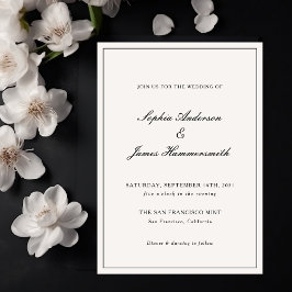 Invitación Elegante caligrafía Crema Boda de marco negro