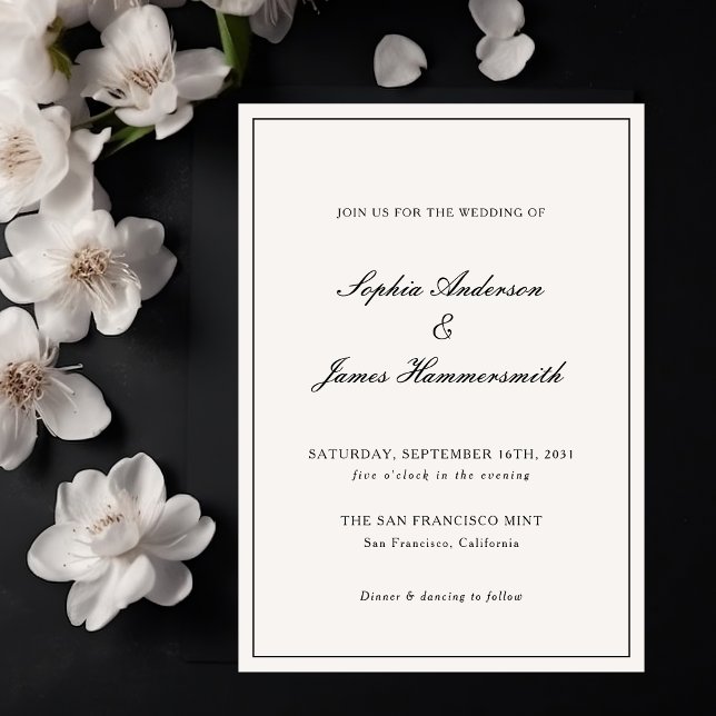 Invitación Elegante caligrafía Crema Boda de marco negro (Subido por el creador)