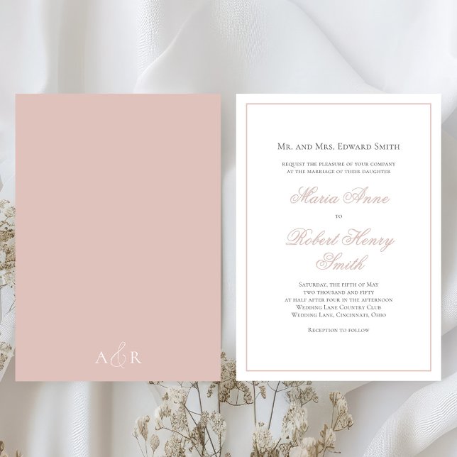 Invitación Elegante caligrafía de boda guión Rubor rosa (Classic Blush Pink wedding invitations. )