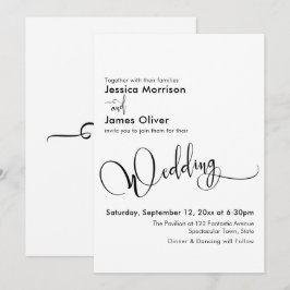 Invitación Elegante caligrafía de bodas, blanco negro simple