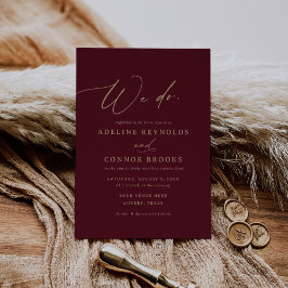 Invitación Elegante caligrafía de Borgoña dorada que hacemos 
