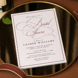 Invitación Elegante caligrafía de Borgoña Ducha Formal de Nov