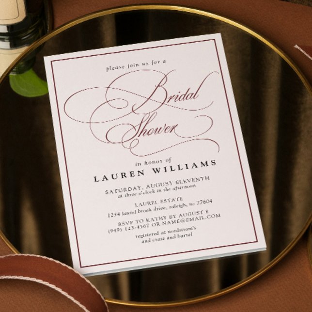 Invitación Elegante caligrafía de Borgoña Ducha Formal de Nov (Bridal Shower Invitation!)
