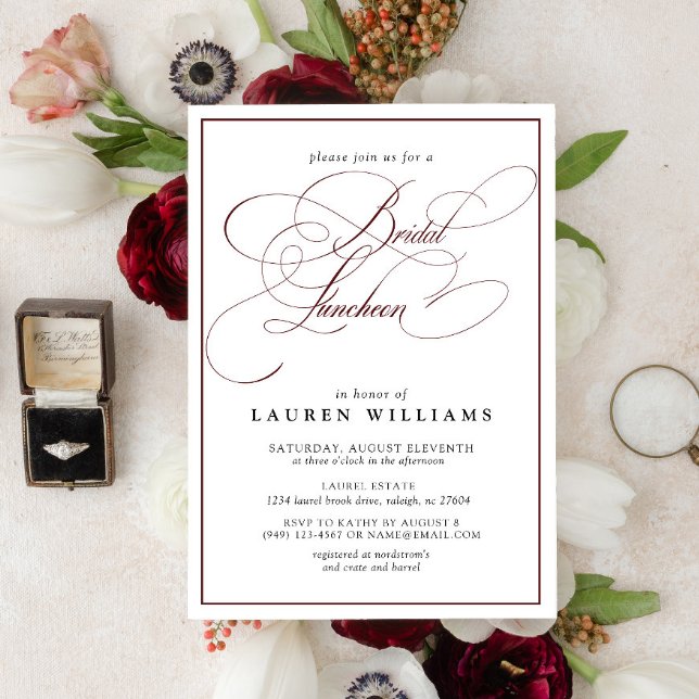 Invitación Elegante caligrafía de Borgoña Noche de Novias (Subido por el creador)