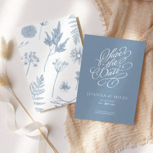 Invitación Elegante caligrafía de época azul turbio