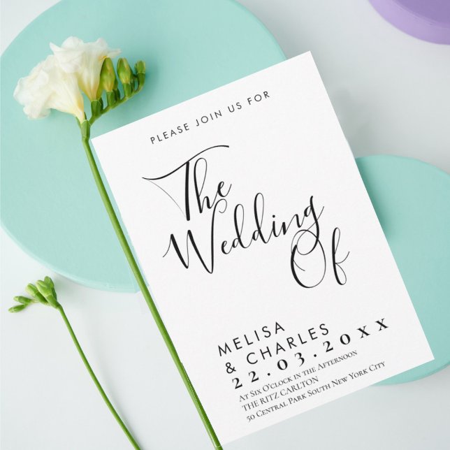 Invitación Elegante caligrafía de escritura en blanco y negro (Trendy modern black script on white background wedding invitation)