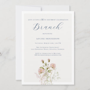 Invitación Elegante caligrafía de flor silvestre 90 cumpleaño
