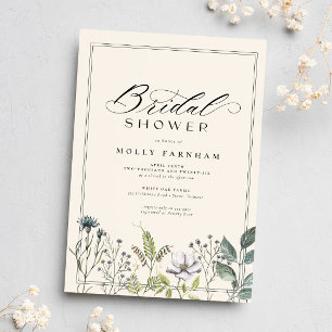 Invitación Elegante caligrafía de flor silvestre ducha de nov