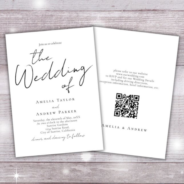 Invitación Elegante caligrafía de guión simple Boda de código (Subido por el creador)