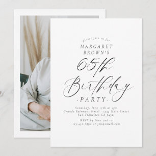 Invitación Elegante Caligrafía de Letra 65 Cumpleaños Foto 