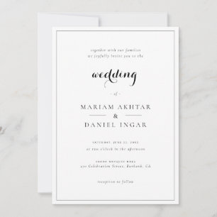 Invitación Elegante Caligrafía de Llamada Simple Blanca Boda