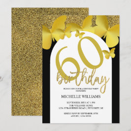 Invitación Elegante caligrafía de mariposa dorada Purpurina
