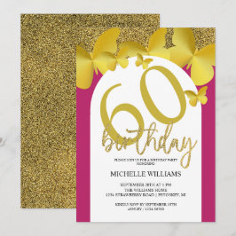 Invitación Elegante caligrafía de mariposa dorada Purpurina