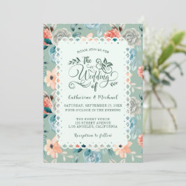 Invitación Elegante caligrafía de matrimonio Sage Green Flora