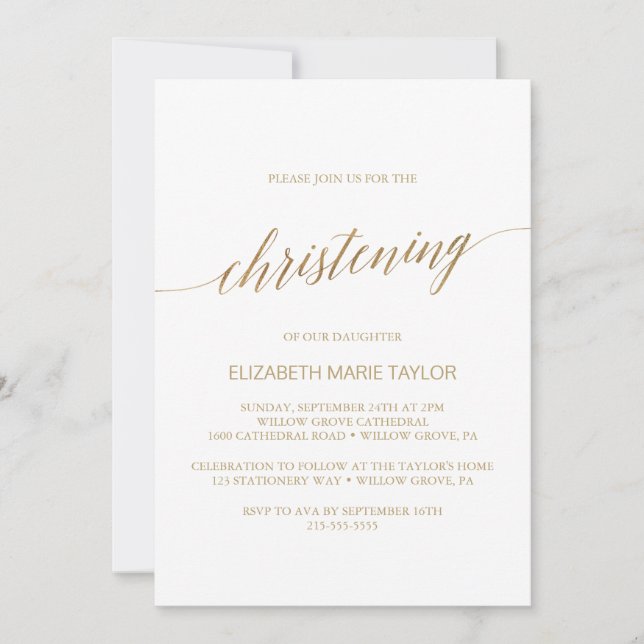 Invitación Elegante caligrafía de oro (Anverso)