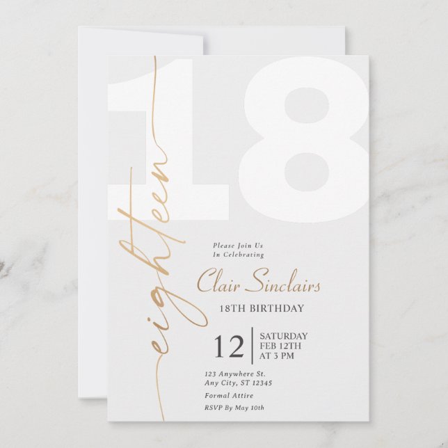 Invitación Elegante caligrafía de oro 18ª fiesta de cumpleaño (Anverso)