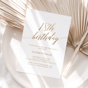 Invitación Elegante caligrafía de oro 18 cumpleaños