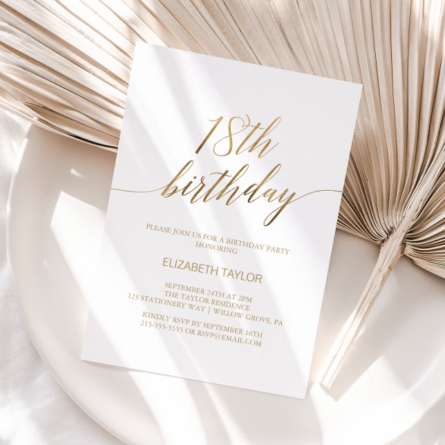 Invitación Elegante caligrafía de oro 18 cumpleaños (Subido por el creador)