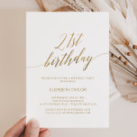 Invitación Elegante caligrafía de oro 21 cumpleaños<br><div class="desc">Esta elegante caligrafía de oro es perfecta para una simple fiesta de cumpleaños. El diseño neutro cuenta con una tarjeta minimalista decorada con una romántica tipografía de Relieve metalizado de imitación de oro. Nota: Este diseño no tiene Relieve metalizado oro real. Es un gráfico de alta calidad hecho para parecer...</div>