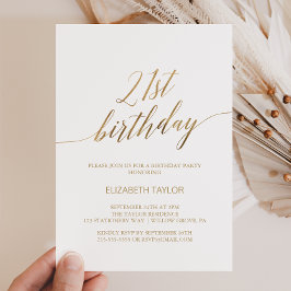 Invitación Elegante caligrafía de oro 21 cumpleaños